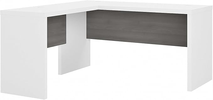 Bush Business Furniture Echo L Shape Desk with Wire Management | Corner Computer Table with Quick-to-Assemble Hardware | Home Office Credenza, 60W, Pure White and Modern Gray - LeafyLoom