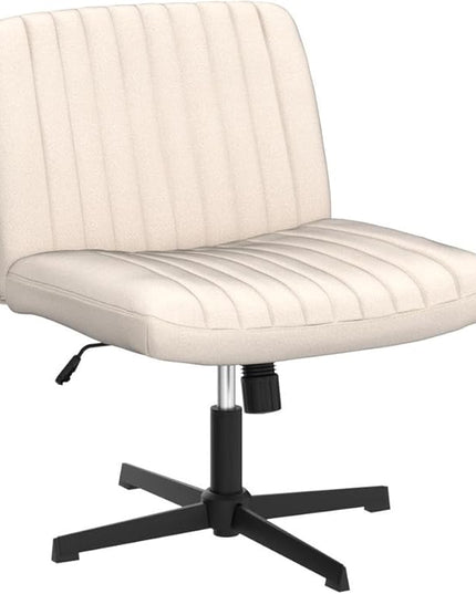 Armless Office Chair with Wheels Wide Desk Chair Leather Mid Back Accent Chair Padded Swivel Vanity Chair for Girl Women Computer Task Chair for Home Office (Suede Fabric, Beige) - LeafyLoom