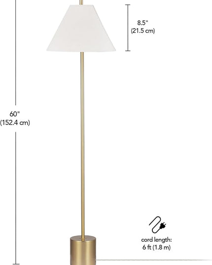 Globe Electric 61000060 60" Floor Lamp, Matte Brass Finish, Beige Linen Shade, Weighted Base, On/Off Rotary Switch on Socket, Reading Lamp, Home Office Accessories, Home Improvement - LeafyLoom