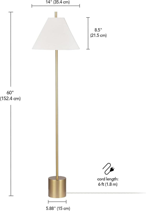 Globe Electric 61000060 60" Floor Lamp, Matte Brass Finish, Beige Linen Shade, Weighted Base, On/Off Rotary Switch on Socket, Reading Lamp, Home Office Accessories, Home Improvement - LeafyLoom