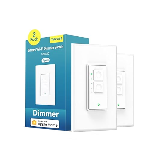 meross Smart Dimmer Switch, Single Pole WiFi Light Switch Works with Apple HomeKit, Alexa, Remote/Voice Control and Schedule, Neutral Wire Required, 2.4GHz WiFi Only, No Hub Required, 2 Pack meross