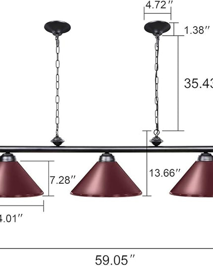 Wellmet Pool Table Lights for 8'/9' Table with 3 Metal Shades, Billiard Lamp for Man Cave, Game Room, Kitchen Island Light for Restaurant Or Dining Room (Burgundy, 59 inch-3 Lights) - LeafyLoom