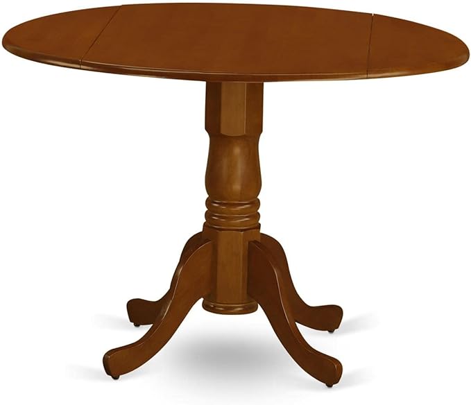 East West Furniture DLAV5-SBR-W 5 Piece Kitchen Table & Chairs Set Includes a Round Dining Room Table with Dropleaf and 4 Dining Chairs, 42x42 Inch, Saddle Brown - LeafyLoom