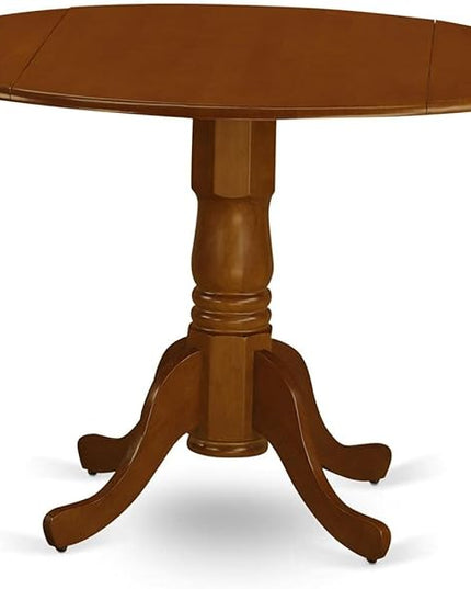 East West Furniture DLAV5-BCH-LC 5 Piece Dinette Set for 4 Includes a Round Dining Room Table with Dropleaf and 4 Faux Leather Kitchen Dining Chairs, 42x42 Inch, Black & Cherry - LeafyLoom