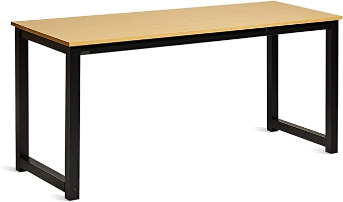 Modern Computer Desk 63” Large Workstation Office Desk Computer Table Study Writing Desk for Office Home, with Leg Bars,Industrial Style,Oak Board Black Leg. - LeafyLoom