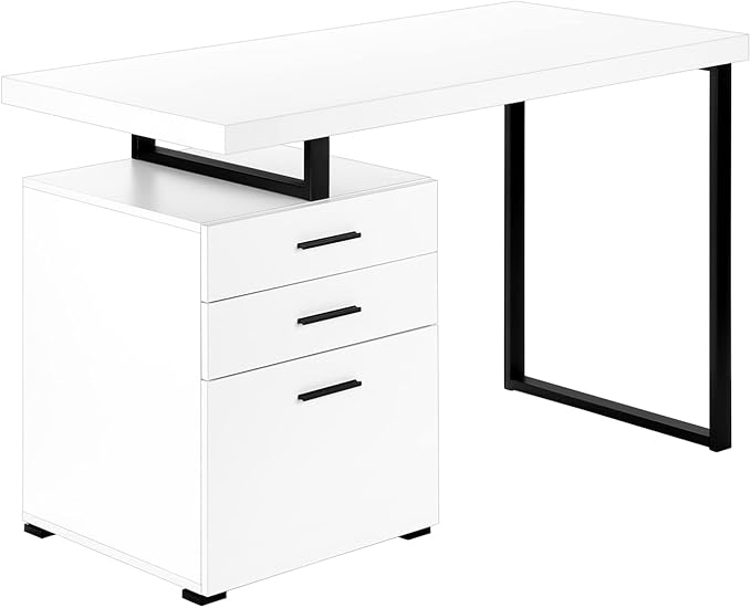 Monarch Specialties 7646 Computer Desk, Home Office, Laptop, Left, Right Set-up, Storage Drawers, 48" L, Work, Metal, Laminate, White, Black, Contemporary Desk-48 R Face, 47.25" L x 23.75" W x 30" H - LeafyLoom