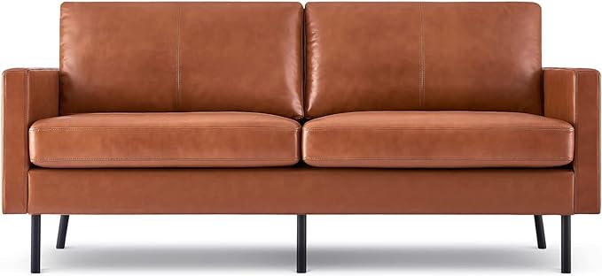 70" Top-Grain Leather Sofa, 2-Seat Upholstered Loveseat Sofa Modern Couch, Luxury Classic for Living Room Bedroom Apartment Office (Brown) - LeafyLoom