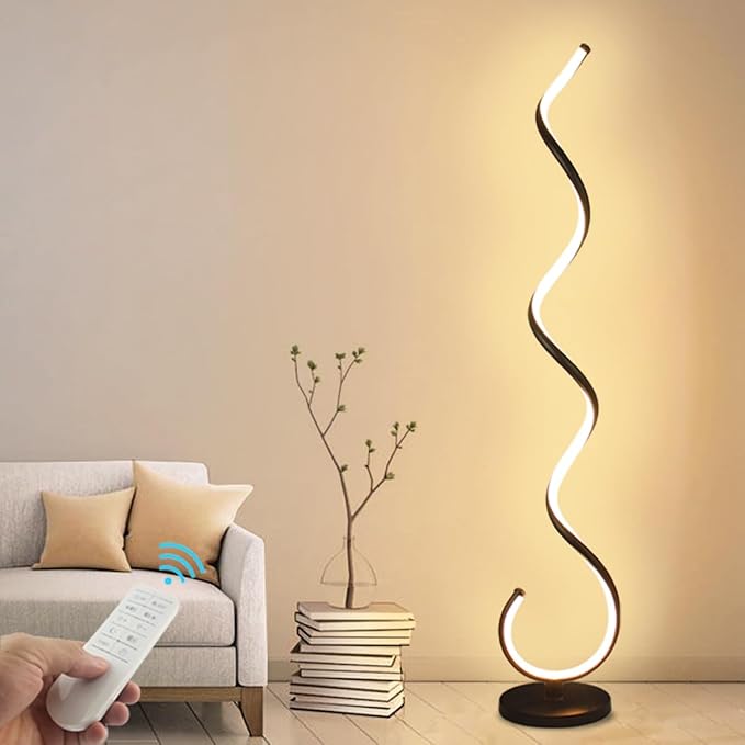 Spiral LED Floor Lamp, 40W Dimmable Modern Floor Lamps for Living Room with Remote Control, Stepless Adjustable Colors & Brightness Standing Lamp Reading Corner Floor Lamp for Bedroom - Black - LeafyLoom