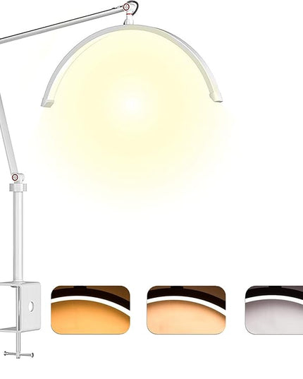 Led Half Moon Light for Lashes, Tattoo Lamp, Estheticians Light, Desk Lamp, Swing Arm Light, Lash Lamp,White - LeafyLoom