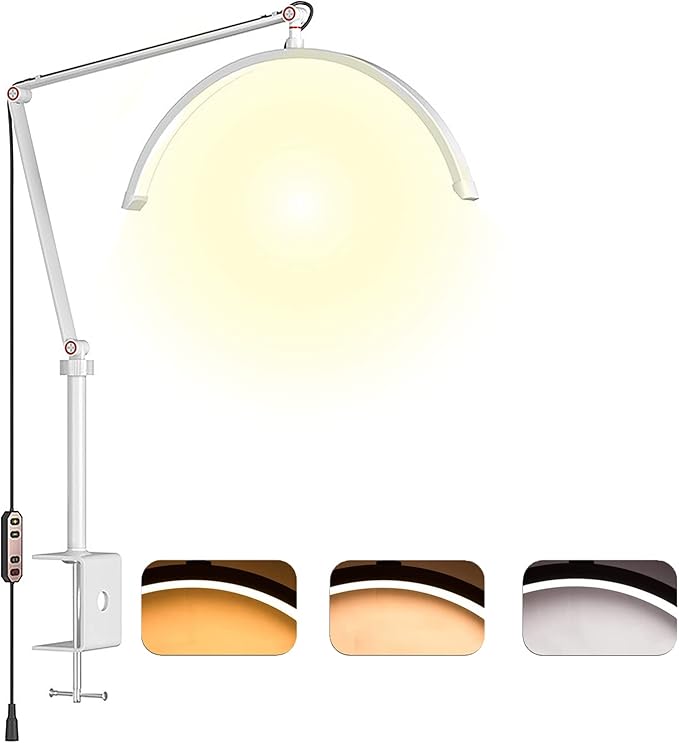 Led Half Moon Light for Lashes, Tattoo Lamp, Estheticians Light, Desk Lamp, Swing Arm Light, Lash Lamp,White - LeafyLoom