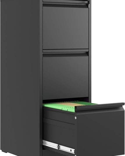 3 Drawer File Cabinet with Lock, Metal Vertical Filing Cabinets for Home Office, Steel Storage Cabinet for Hanging Legal/Letter Size Files, Assembly Required (Black) - LeafyLoom