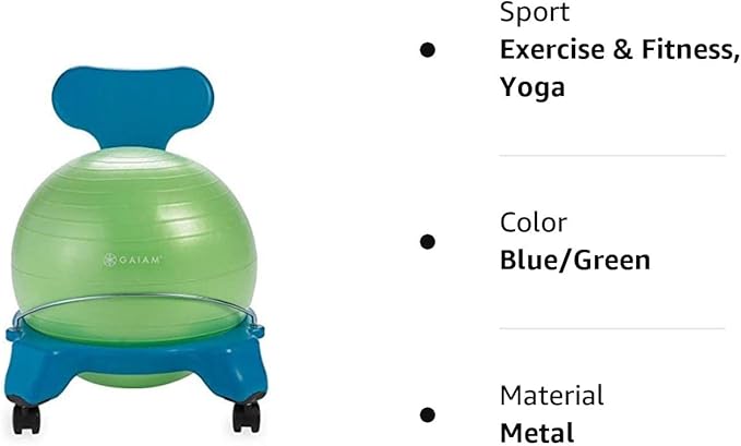 Gaiam Kids Balance Ball Chair - Classic Children's Stability Ball Chair, Alternative School Classroom Flexible Desk Seating for Active Students with Satisfaction Guarantee, Blue/Green - LeafyLoom