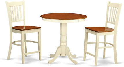 East West Furniture EDGR3-WHI-W Eden 3 Piece Kitchen Counter Set for Small Spaces Contains a Round Room Table with Pedestal and 2 Dining Chairs, 30x30 Inch, Buttermilk & Cherry - LeafyLoom