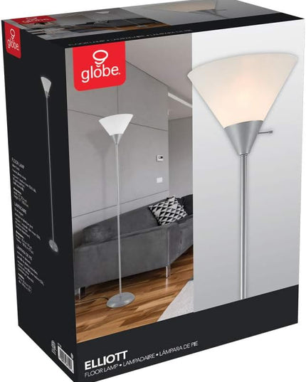Globe Electric 67150 72" Floor Lamp, Silver, White Plastic Shade, On/Off Rotary Switch on Shade, Floor Lamp for Living Room, Floor Lamp for Bedroom, Home Improvement, Home Office Accessories - LeafyLoom