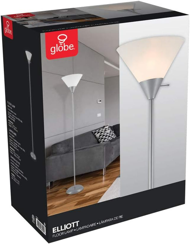 Globe Electric 67150 72" Floor Lamp, Silver, White Plastic Shade, On/Off Rotary Switch on Shade, Floor Lamp for Living Room, Floor Lamp for Bedroom, Home Improvement, Home Office Accessories - LeafyLoom