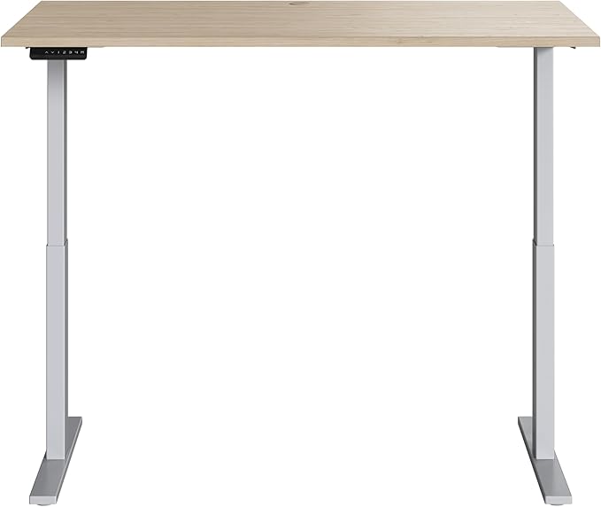 Bush Business Furniture Move 60 Series 60W x 30D Electric in Natural Elm with Silver Base, Ergonomic Sit-Stand Computer Table for Home and Professional Office - LeafyLoom