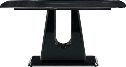 NicBex 62.99Inch Rectangular Dining Table,Modern Kitchen Table with Black Imitation Marble Tabletop and MDF U-Shaped Legs for 6 to 8,Large Dining Room Table for Kitchen,Meeting Living Room,Black - LeafyLoom