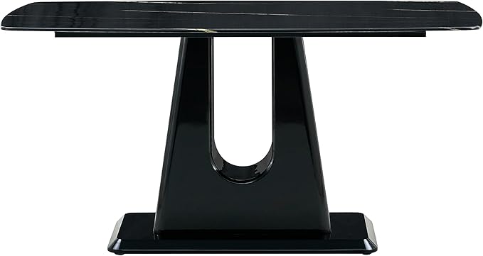 NicBex 62.99Inch Rectangular Dining Table,Modern Kitchen Table with Black Imitation Marble Tabletop and MDF U-Shaped Legs for 6 to 8,Large Dining Room Table for Kitchen,Meeting Living Room,Black - LeafyLoom