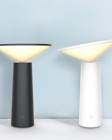 'Mona' Modern Table Lamp, Partable Wireless LED Light, Dimming Touch Control Switch, 360 Adjustable, USB Rechargeable, Study Reading Desk Lamp for Home and Office (White) - LeafyLoom