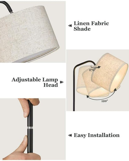 ELYONA Modern Floor Lamp for Living Room, Tall Pole Standing Light with 2 Fabric Shades and 9W LED Bulb, Industrial Reading Light, Adjustable Floor Lamps for Office, Bedrooms, Farmhouse, Black - LeafyLoom