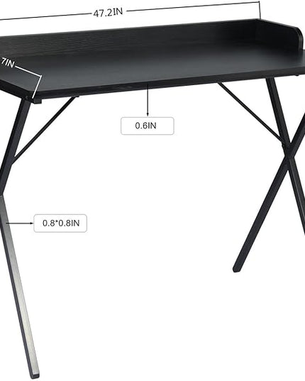 FurnitureR Office Desk, Simple Style Writing Table Computer Study Desk with Baffle, Home Office PC Laptop Table, 47.2 Inches, Black - LeafyLoom