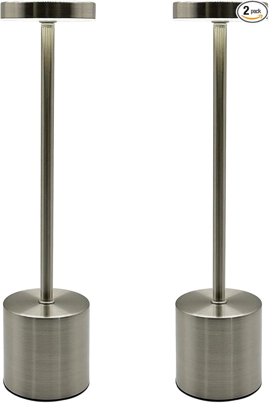 2 Pack Cordless Table Lamp Rechargeable 5000mAh Battery Operated Portable LED Desk Lamp 3 Color Temperature Stepless Dimming for Bedroom Restaurant Coffee Shop Party (Silver) - LeafyLoom