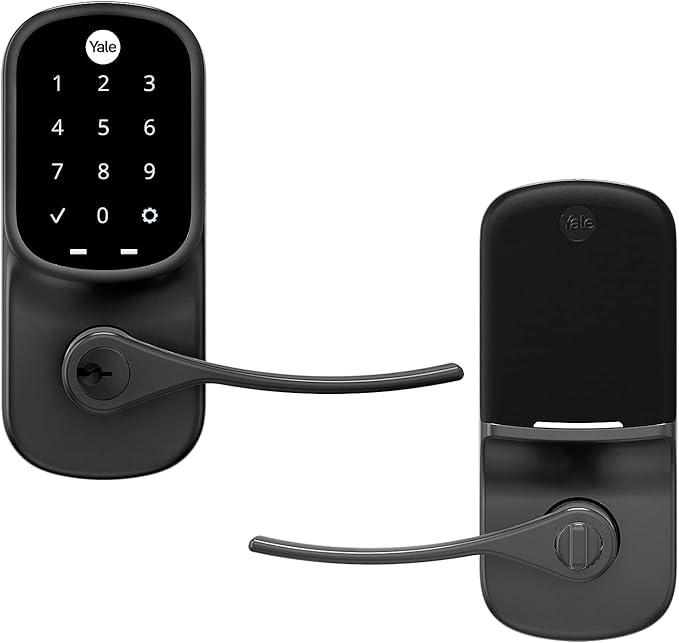 Yale Assure Lever Entry Door Handle with Keypad, Black Suede Smart Door Lock with Handle, Back-Up Key, and Z-Wave, ‎YRL226-ZW2-BSP Yale
