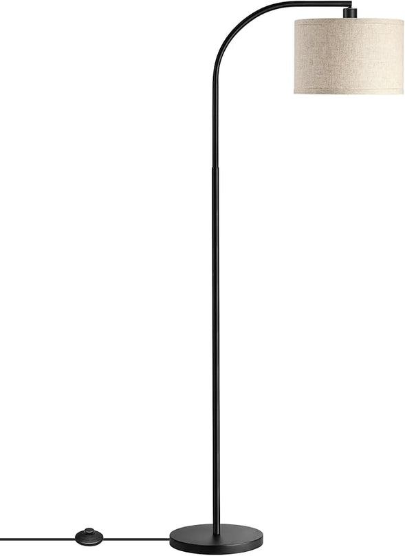 DEWENWILS Black Arched Floor Lamp, Standing Lamp Tall Industrial Floor Lamp with Linen Shade, Reading Light for Living Room, Bedroom, Office, Simple Design Farmhouse Style - LeafyLoom