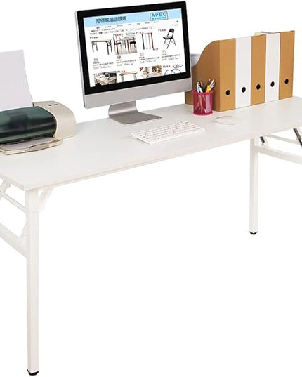 SDHYL 62 inches No Assembly Foldable Computer Desk for Home Office Workstation, Study and Writing, White - LeafyLoom