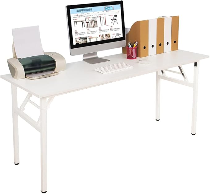 SDHYL 62 inches No Assembly Foldable Computer Desk for Home Office Workstation, Study and Writing, White - LeafyLoom