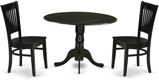 East West Furniture Dublin 3 Piece Dinette Set for Small Spaces Contains a Round Table with Dropleaf and 2 Dining Chairs, 42x42 Inch, Black - LeafyLoom