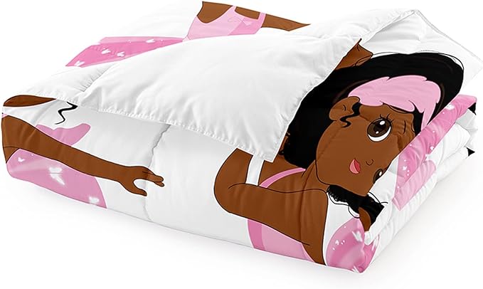 Pink African American Twin Comforter Set for Girls Kids Adults, Cute Twin Bedding Set for Girls Bedroom Decor Set 1 Comforter 2 Pillowcases, Cute Ballet Princess Dancer, Twin Size - LeafyLoom