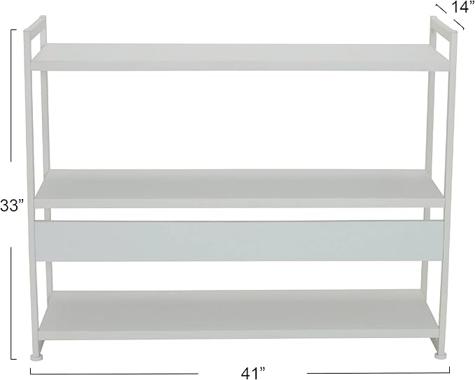 Household Essentials Jamestown Wide 3 Shelf Open Storage Bookshelf Scandinavian White and White Metal - LeafyLoom