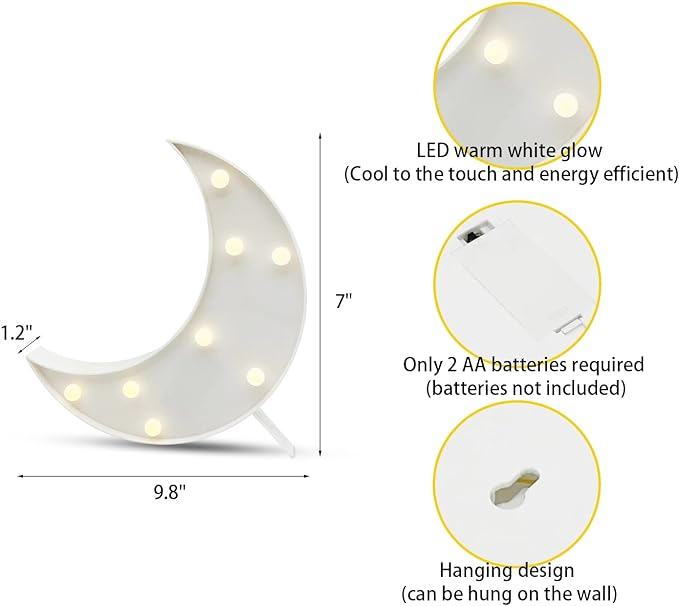 Decorative LED Crescent Moon Night Light Can Be Hung On The Wall Children’S Room Room Light, Suitable for Birthday Parties, Holiday Decorations, Baby Room Decoration. (White Moon) - LeafyLoom