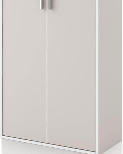 Apexa Stackable Wood Bookcase with Doors, Cube Storage Organizer Shelves, Small Food Pantry, Dorm Teen Room Decor & Bedroom, Home Office, Kitchen, 3-Tier Cabinet, Greige - LeafyLoom