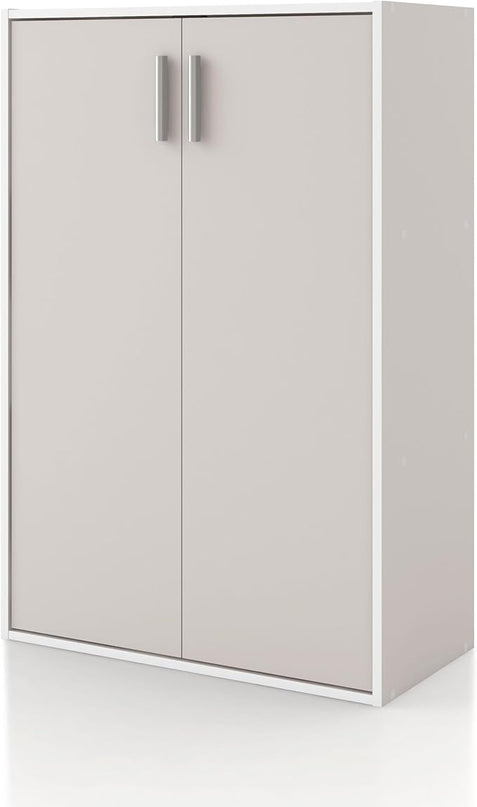 Apexa Stackable Wood Bookcase with Doors, Cube Storage Organizer Shelves, Small Food Pantry, Dorm Teen Room Decor & Bedroom, Home Office, Kitchen, 3-Tier Cabinet, Greige - LeafyLoom