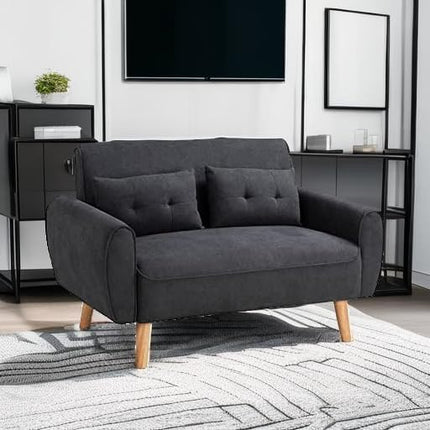 Shintenchi 47" Black Wood Loveseat Sofa, 350 lbs Weight Capacity, Simple Assembly Required - LeafyLoom