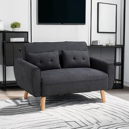 Shintenchi 47" Black Wood Loveseat Sofa, 350 lbs Weight Capacity, Simple Assembly Required - LeafyLoom