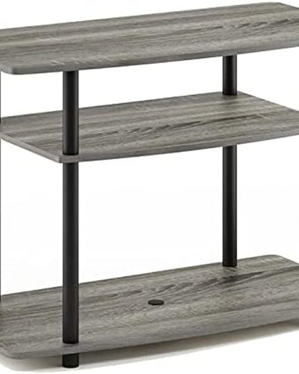 Furinno Turn-N-Tube No Tools 3-Tier Entertainment Center TV Stand for TV up to 32 Inch, Plastic Round Tubes, French Oak Grey/Black - LeafyLoom