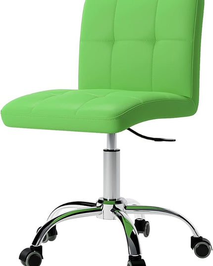 360° Office Desk Chair,PU Adjustable Rolling Task Chair with Backrest for Barber,Office,Home, Computer,360° Swivel,Armless (Light Green) - LeafyLoom