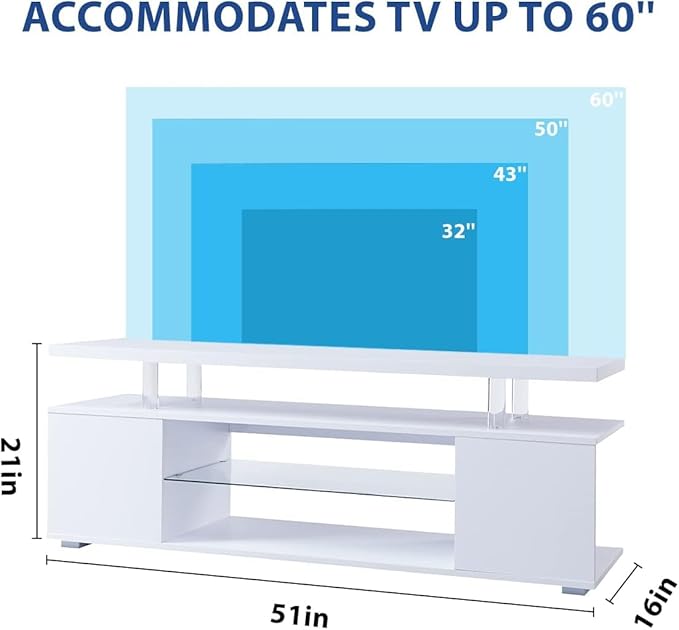 NicBex TV Stand for 65 Inch TV LED Gaming Entertainment Center Media Storage Console Table with Large Sliding Drawer & Side Cabinet for Living Room,Bedroom,51 Inch,White - LeafyLoom