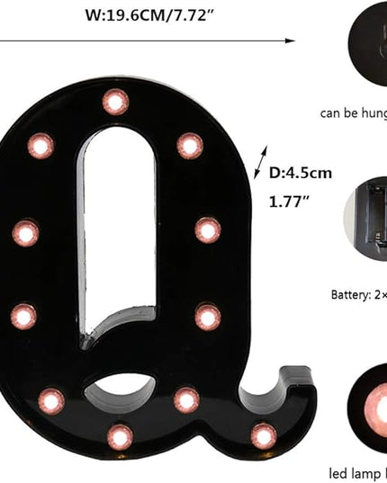 Light Up Black Alphabet Marquee Letters Sign LED Marquee Number Lights Sign for Night Light Home Bar Christmas Lamp Birthday Party Wedding Decoration Q - LeafyLoom