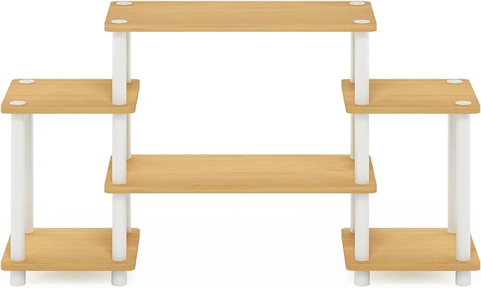 Furinno Turn-N-Tube No Tools Entertainment TV Stands, Beech/White, Square Corner - LeafyLoom