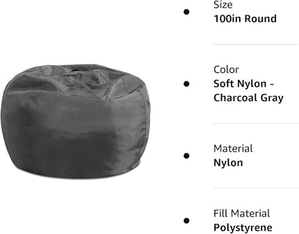Posh Creations Structured Comfy Seat for Playrooms and Bedrooms, Large Bean Bag Chair, 100in Round Classic Bean Bag, Charcoal Gray - LeafyLoom