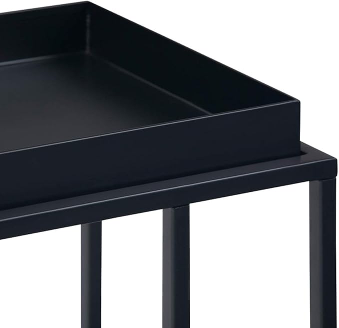 SIMPLIHOME Garner 18 Inch Wide Metal Tray Top C Side Table in Black, For the Living Room and Bedroom - LeafyLoom