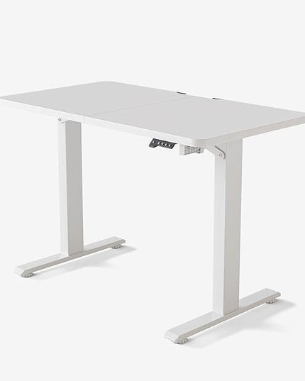 FAMISKY Standing Adjustable Desk Home Office Desk, 44 x 24 Inches Height Adjustable Desk, Ergonomic Home Office Computer Workstation with Splice Board, White - LeafyLoom