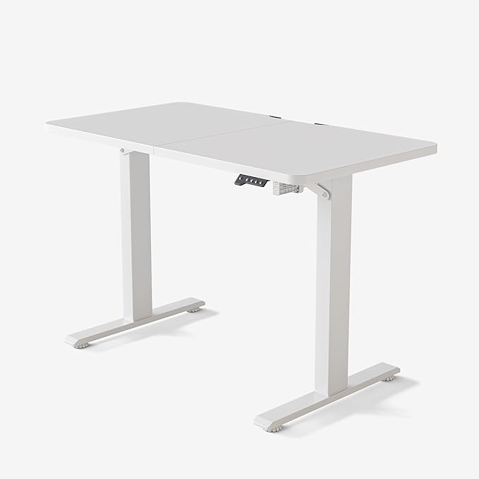 FAMISKY Standing Adjustable Desk Home Office Desk, 44 x 24 Inches Height Adjustable Desk, Ergonomic Home Office Computer Workstation with Splice Board, White - LeafyLoom