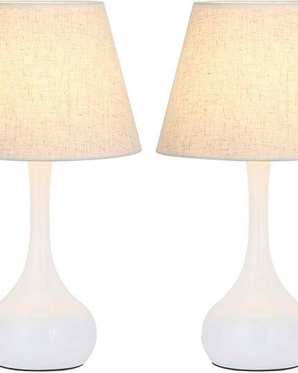 SEHERTIWY Table Lamp Set of 2, Small Bedside Lamps for Bedroom, Modern Lamp with White Fabric Shade,Nightstand Desk Lamp for Living Room Rustic Office Dorm - LeafyLoom