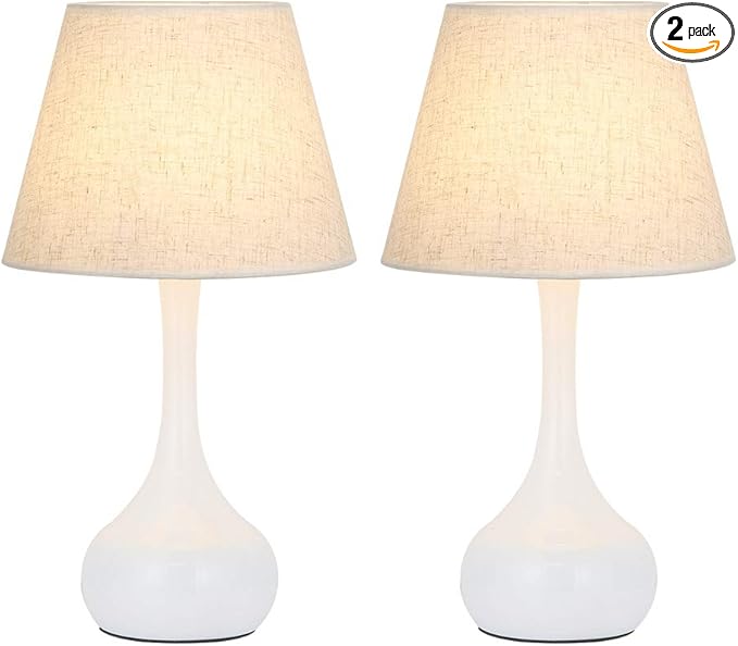 SEHERTIWY Table Lamp Set of 2, Small Bedside Lamps for Bedroom, Modern Lamp with White Fabric Shade,Nightstand Desk Lamp for Living Room Rustic Office Dorm - LeafyLoom