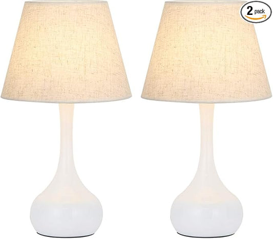 SEHERTIWY Table Lamp Set of 2, Small Bedside Lamps for Bedroom, Modern Lamp with White Fabric Shade,Nightstand Desk Lamp for Living Room Rustic Office Dorm - LeafyLoom